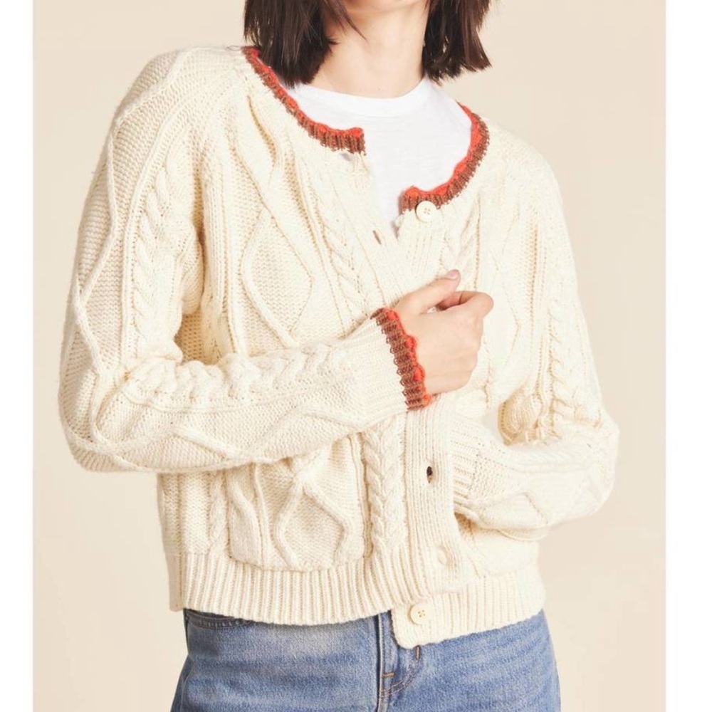 Trovata Louise Cream and Red Cable Knit Cardigan